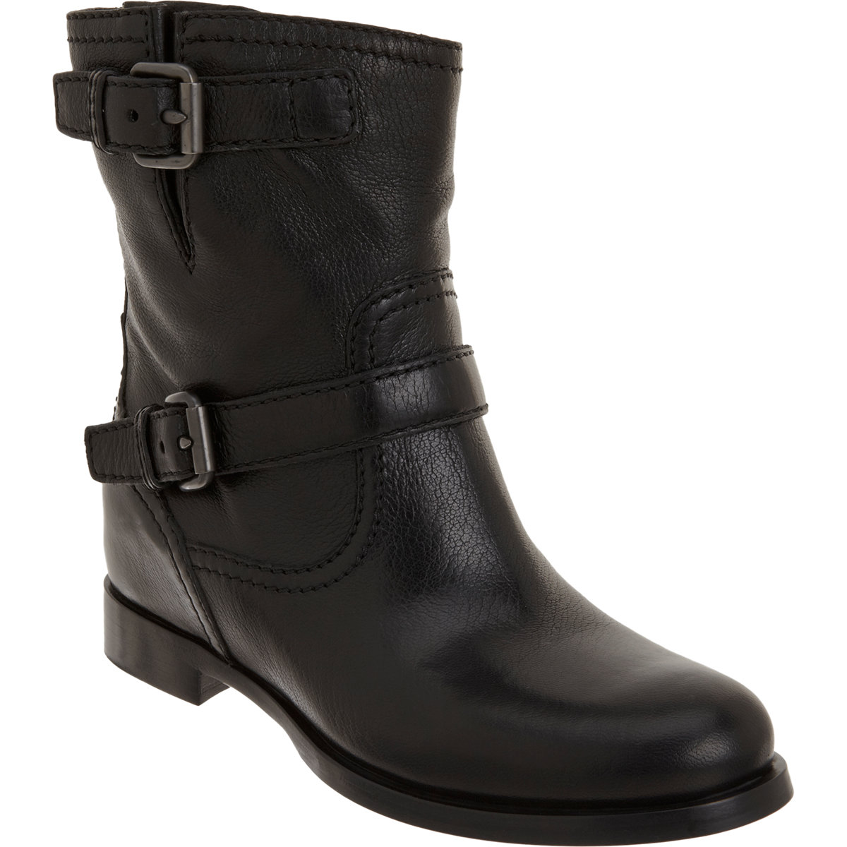 Prada Wedge Moto Ankle Boot in Black (gunmetal) | Lyst