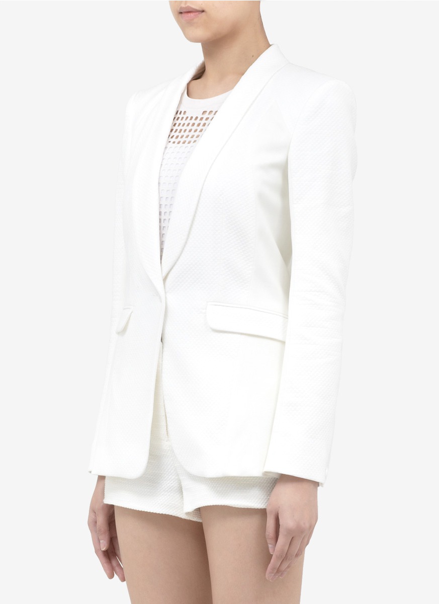 white textured blazer