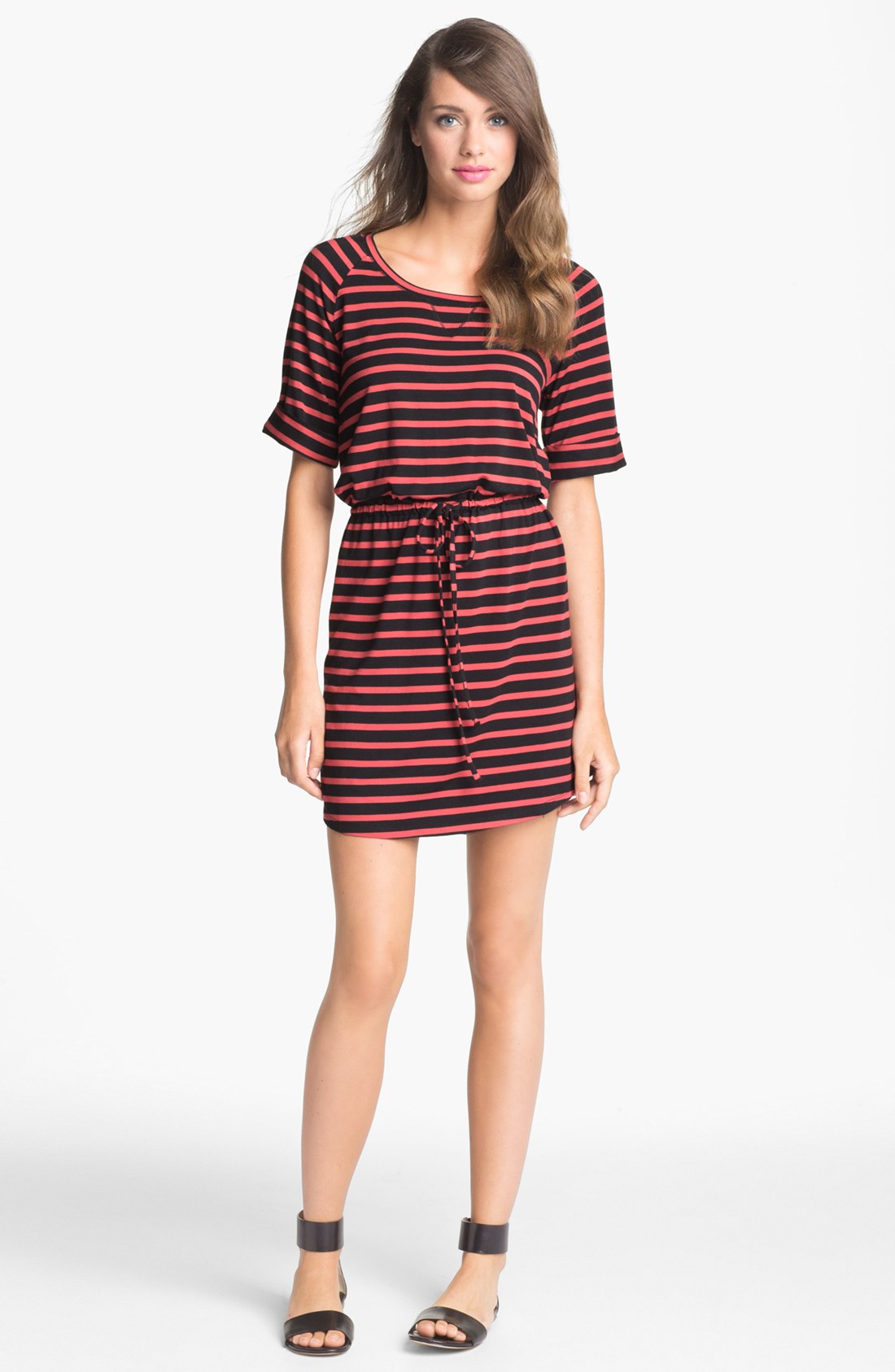 Caslon Drawstring Waist Knit Dress in Red (black/ red beauty stripe) | Lyst