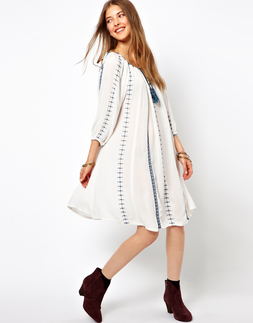 white embroidered smock dress