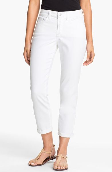 Nydj Kendall Roll Cuff Stretch Crop Jeans in White (optic white) | Lyst