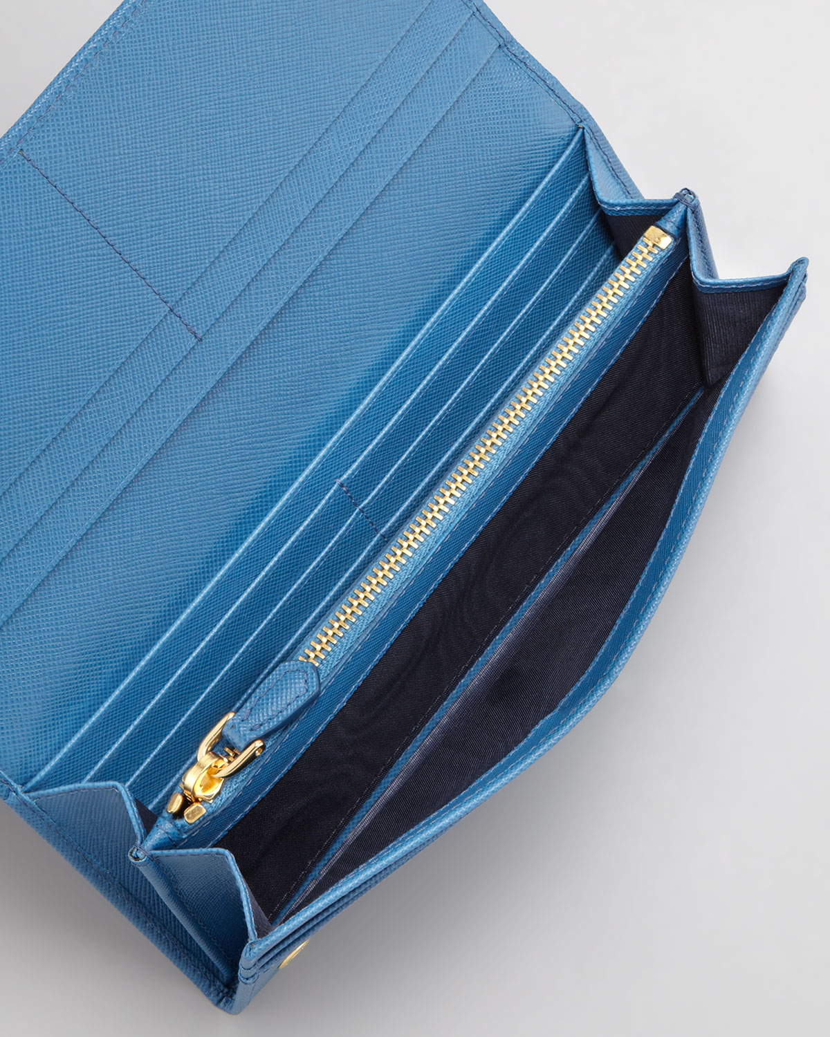 Lyst - Prada Saffiano Triangle Continental Flap Wallet in Blue