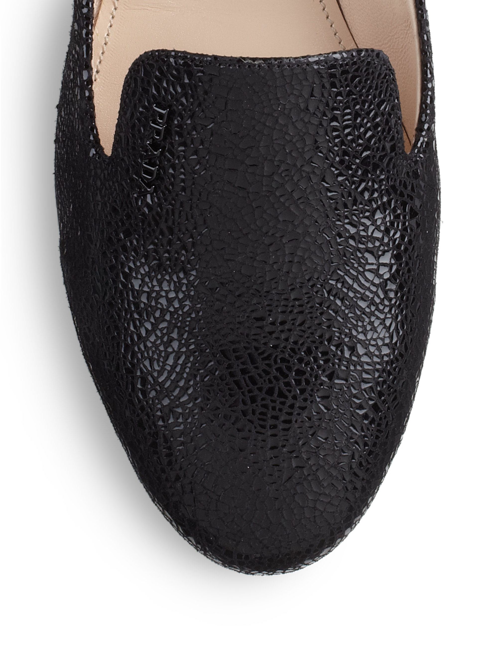 Prada Crackled Leather Smoking Slippers in Black (nero-black) | Lyst  
