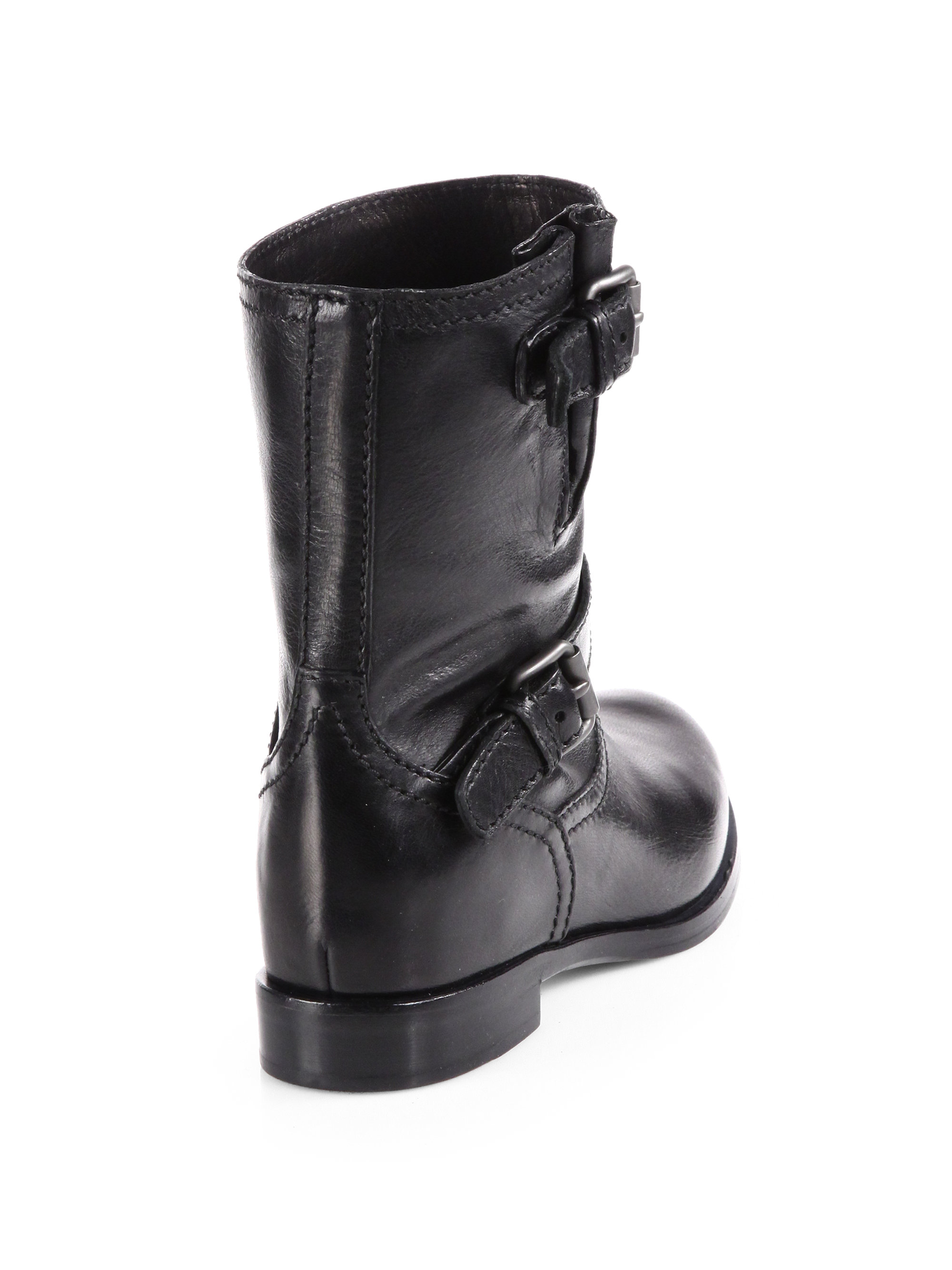 Prada Leather Double Buckle Motorcycle Boots in NeroBlack
