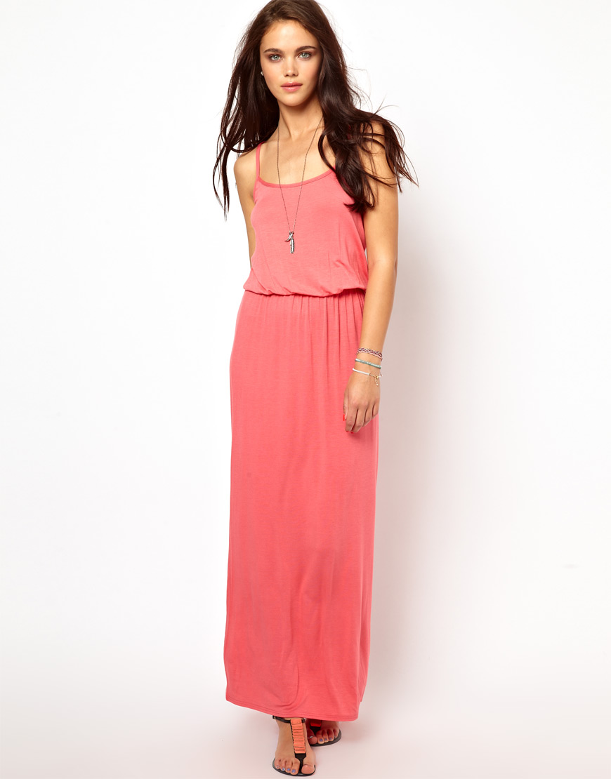Lyst - River Island Waisted Maxi Dress in Pink