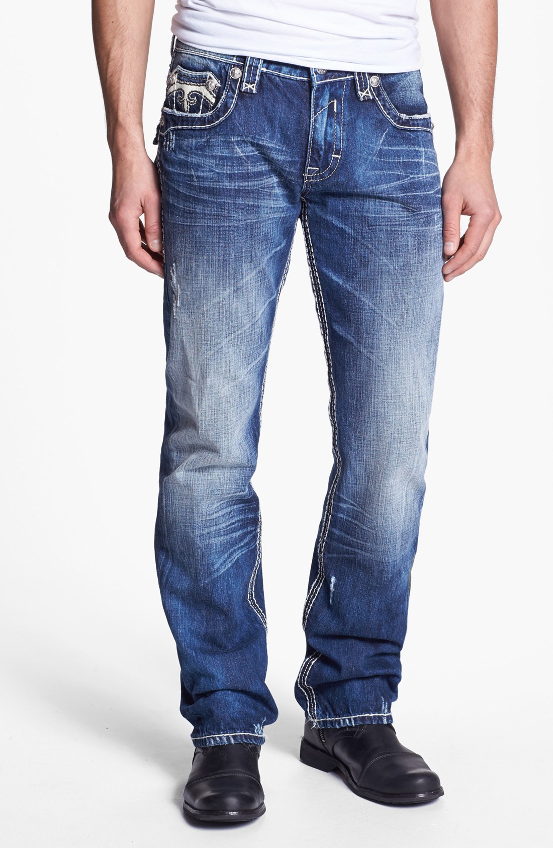 Rock Revival Mick Straight Leg Jeans Medium Blue in Blue for Men