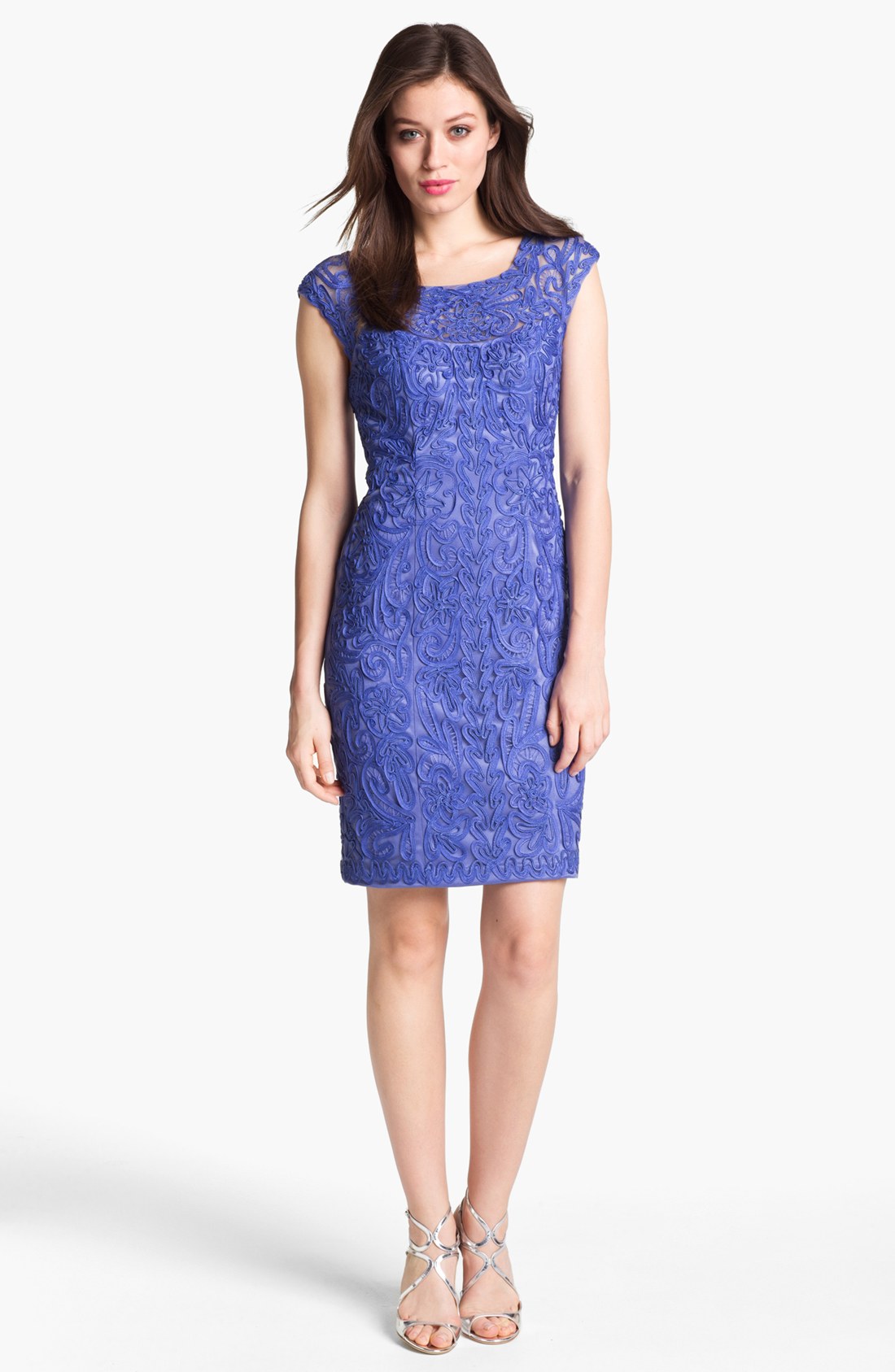 Sue Wong Soutache Cap Sleeve Sheath Dress in Blue (Periwinkle) | Lyst