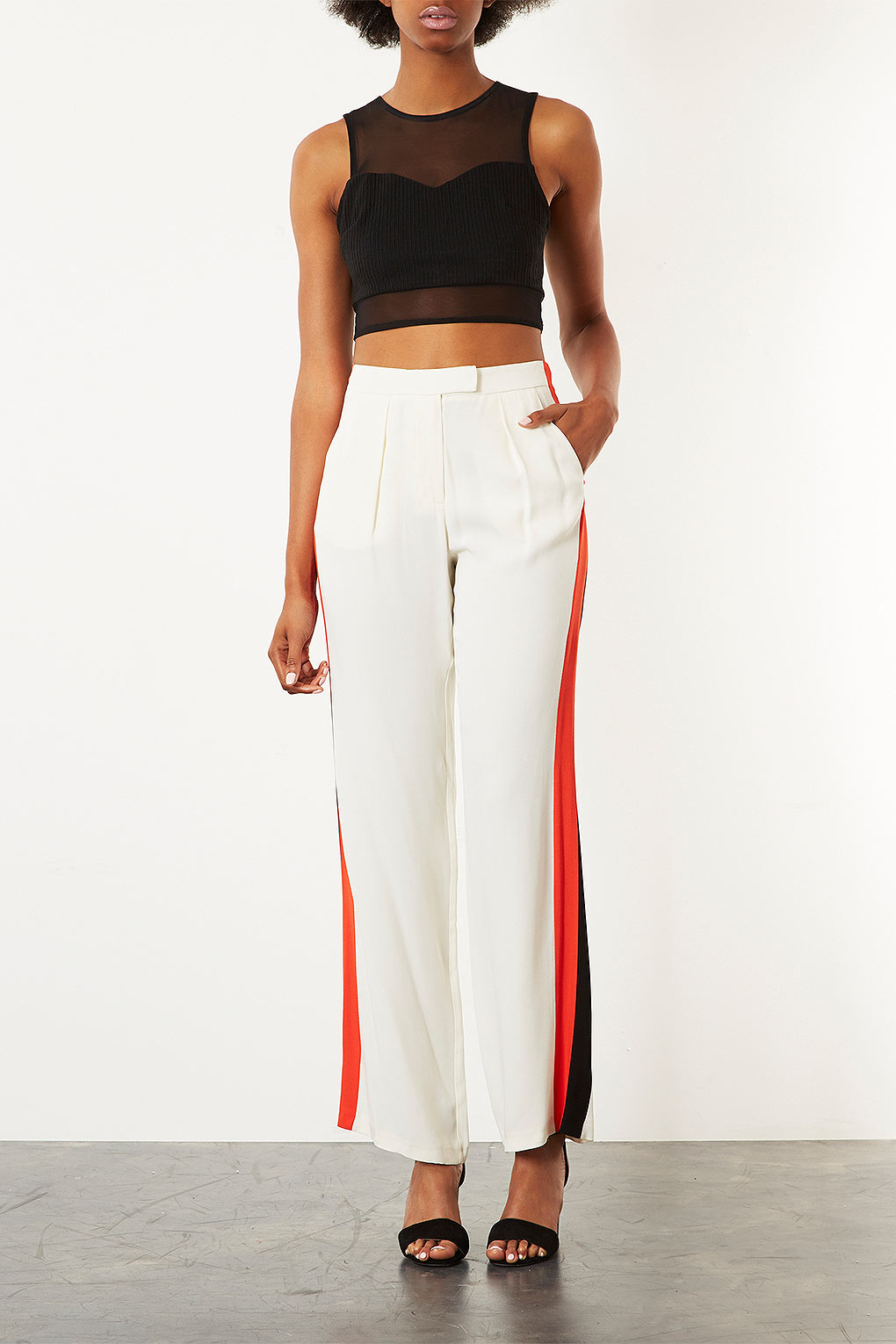Lyst - Topshop Side Stripe Wide Leg Trouser in White