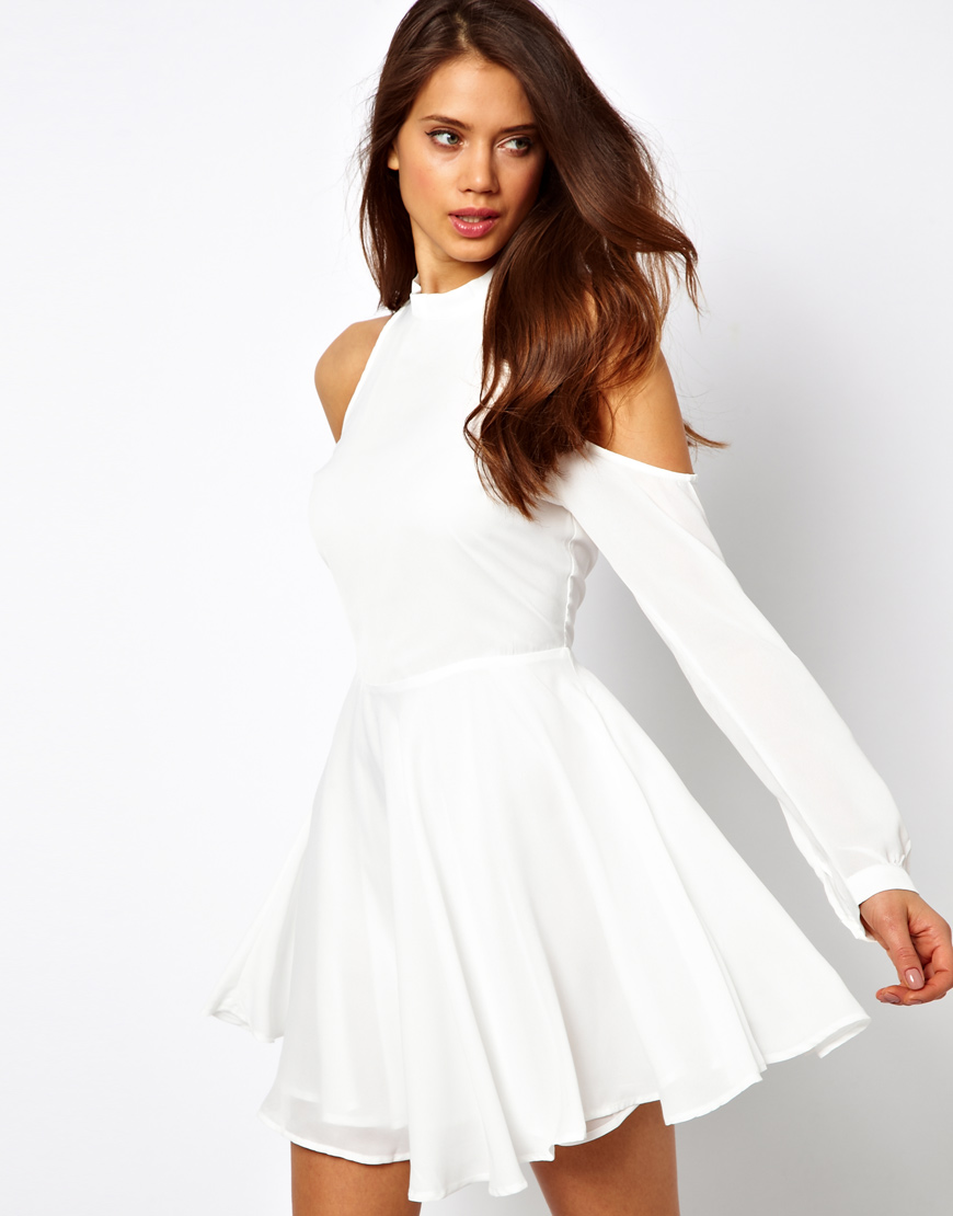 white high neck skater dress