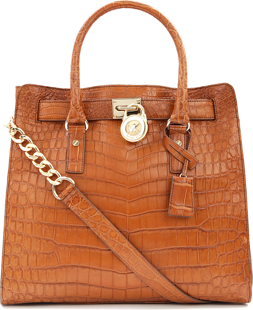 Michael Kors Limited Edition Hamilton Croc Leather Tote in Brown - Lyst