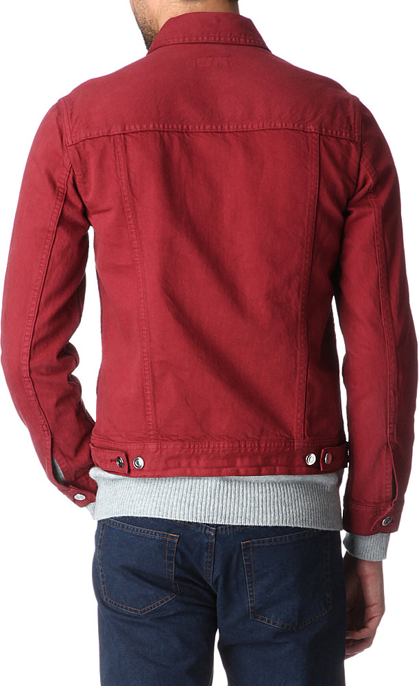 red colour jeans jacket