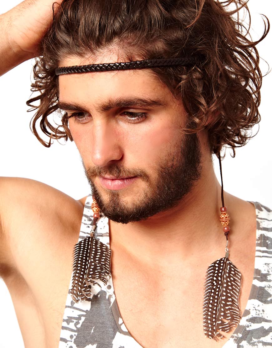Lyst Asos Head Band With Feathers In Brown For Men
