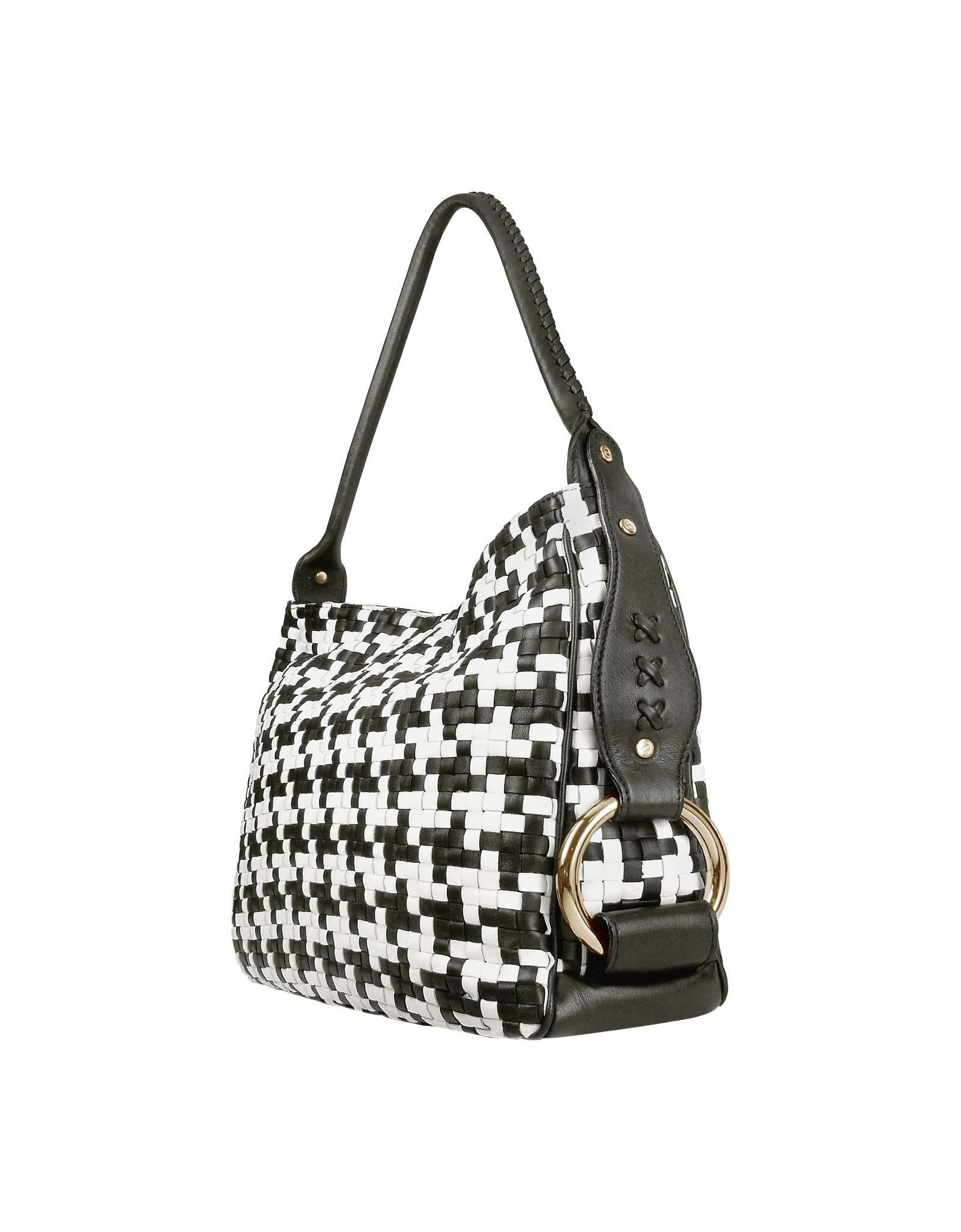 Fontanelli Black and White Houndstooth Woven Leather Tote Bag - Lyst