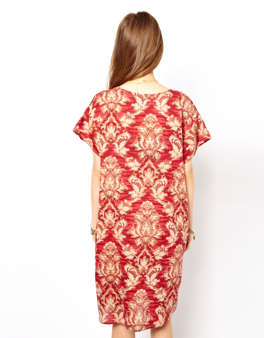 Ganni Dress in Tapestry Print in Red Lyst