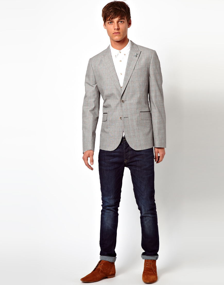 Ted Baker Check Blazer in Grey (Gray) for Men - Lyst