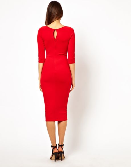 Tfnc Midi Pencil Dress with Cut Outs in Red | Lyst