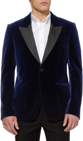 Alexander Mcqueen Navy Velvet Slimfit Tuxedo Jacket in Blue for Men | Lyst