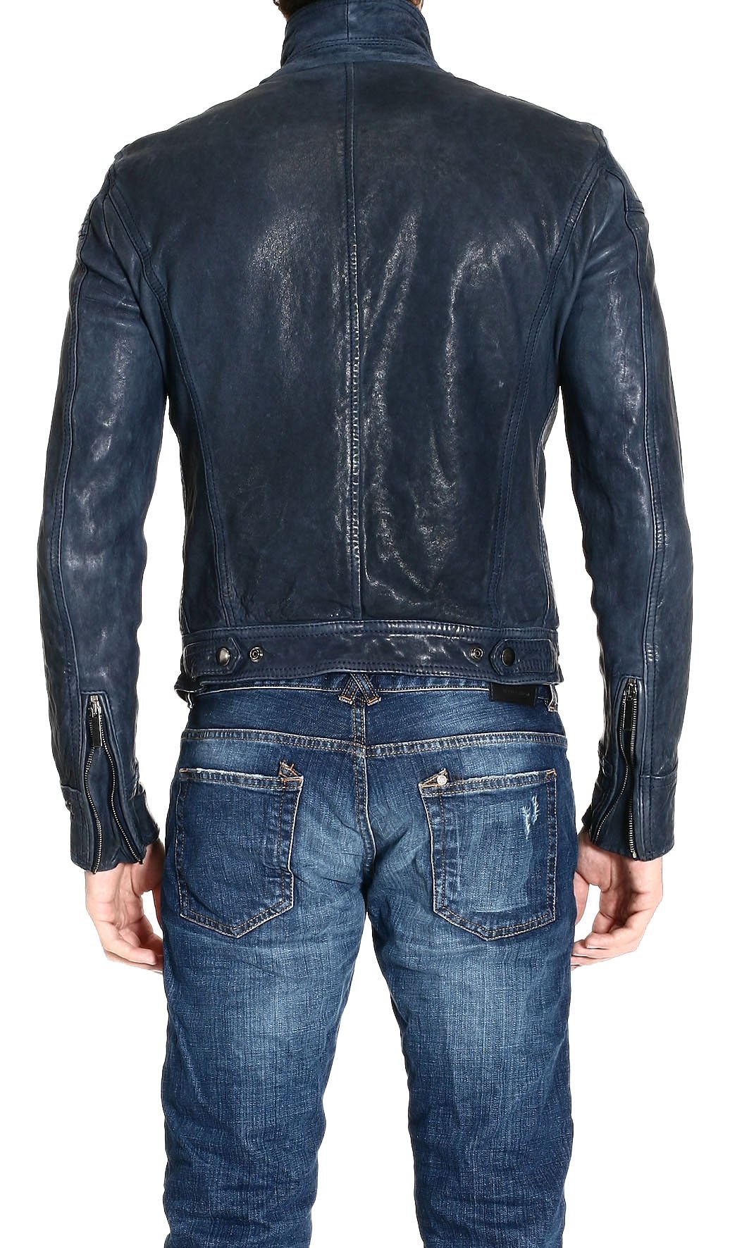 Armani Jacket Biker Leather Jacket in Blue for Men Lyst