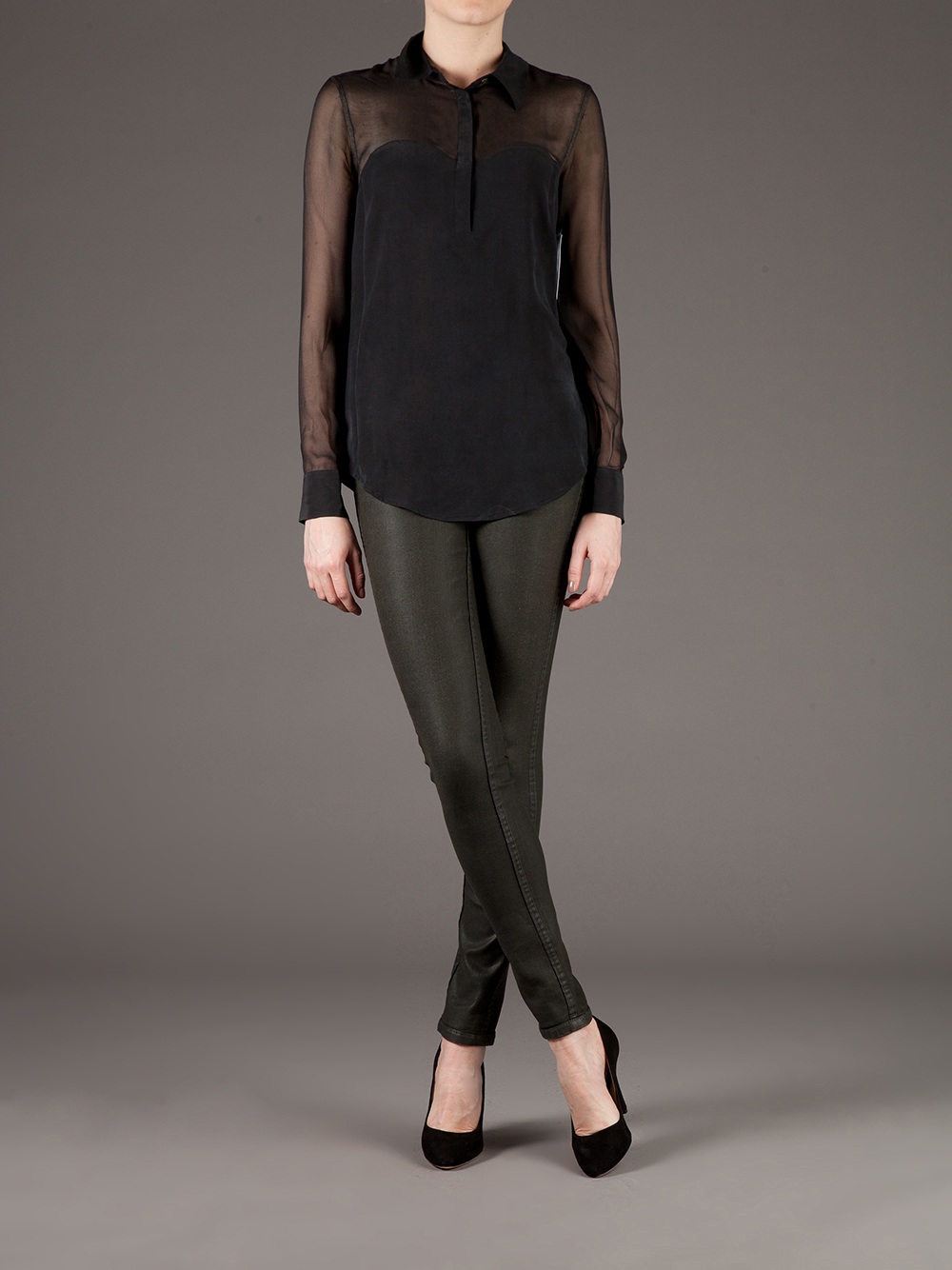 Equipment Sheer Sleeve Blouse in Black Lyst