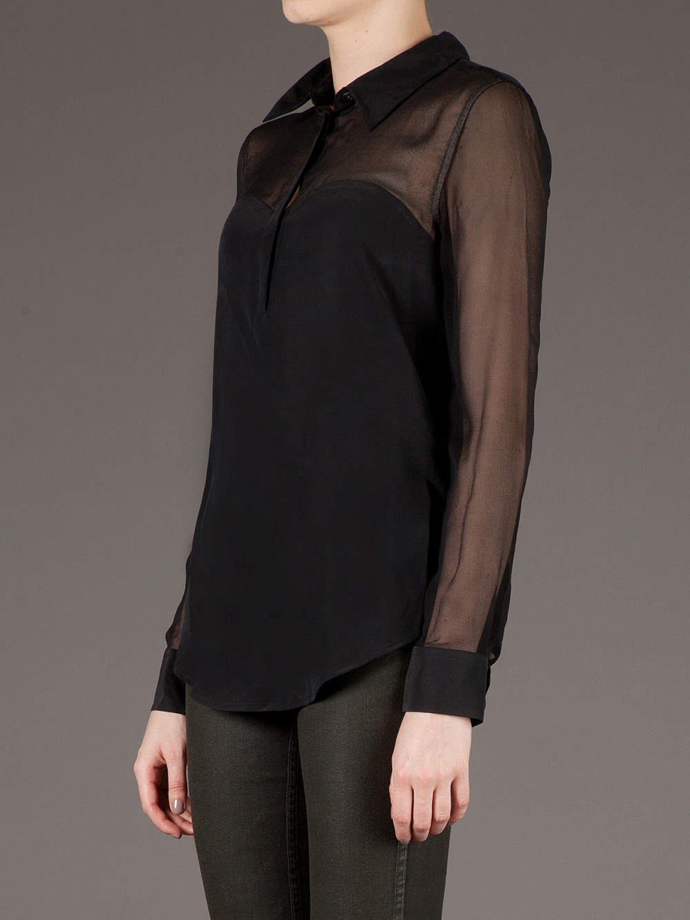 Equipment Sheer Sleeve Blouse in Black Lyst