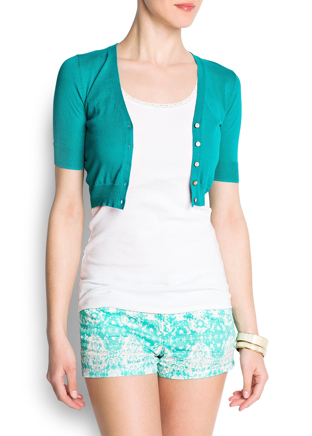 Mango Cropped Cardigan in Emerald Green (Green) Lyst