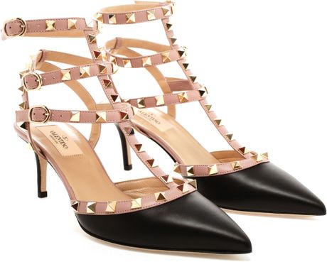 Valentino Studded Leather Kitten Heels in Black | Lyst