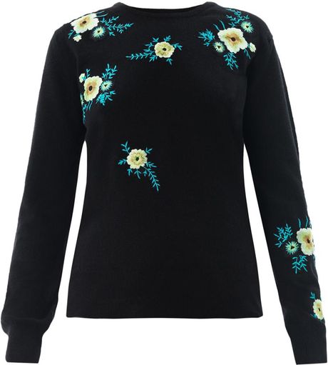 Christopher Kane Floral Embroidered Cashmere Cardigan in Black | Lyst
