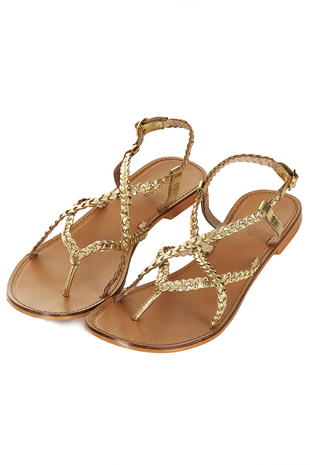 TOPSHOP Plaited Sandals in Gold 