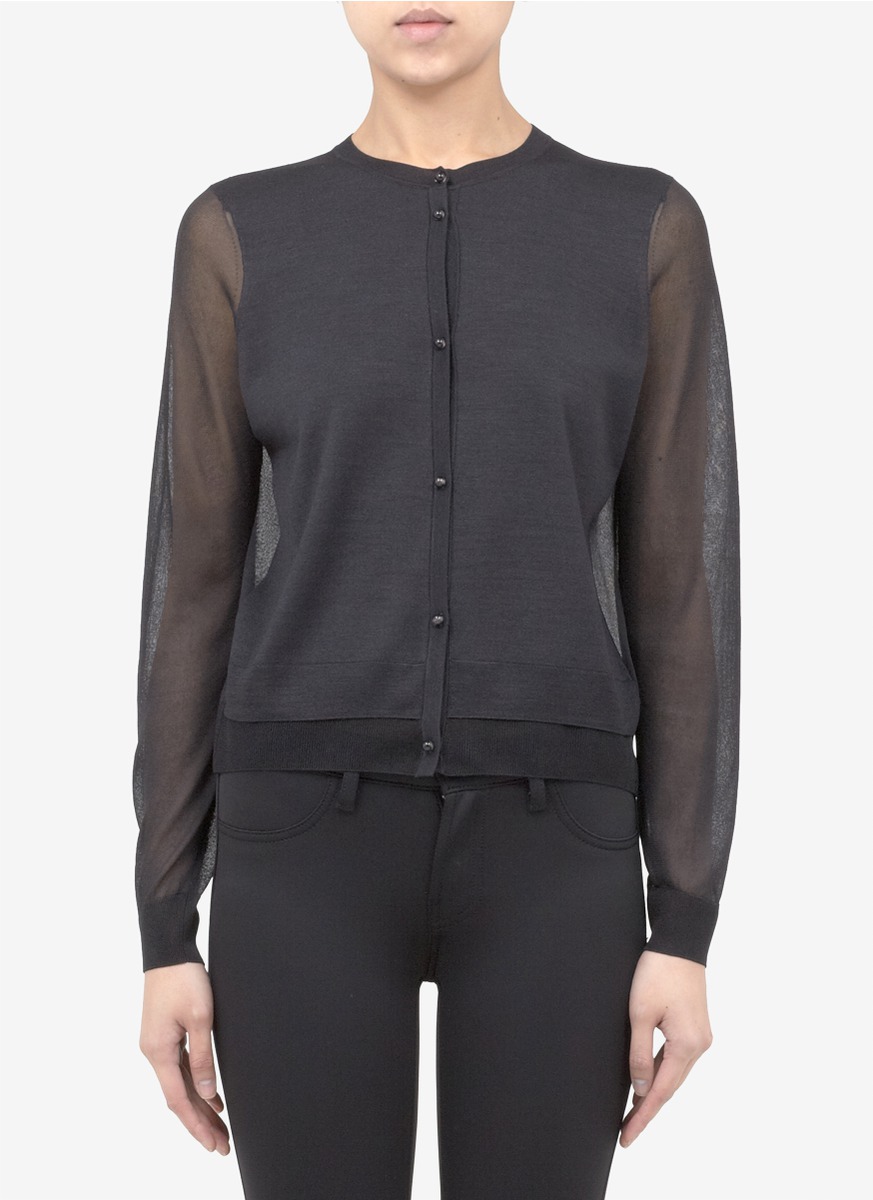 Lanvin Sheer-back Silk Fine-knitted Cardigan in Black - Lyst