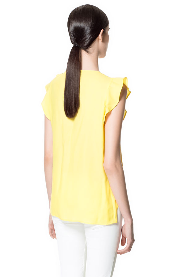 Zara Top with Ruffle Sleeves in Yellow Lyst