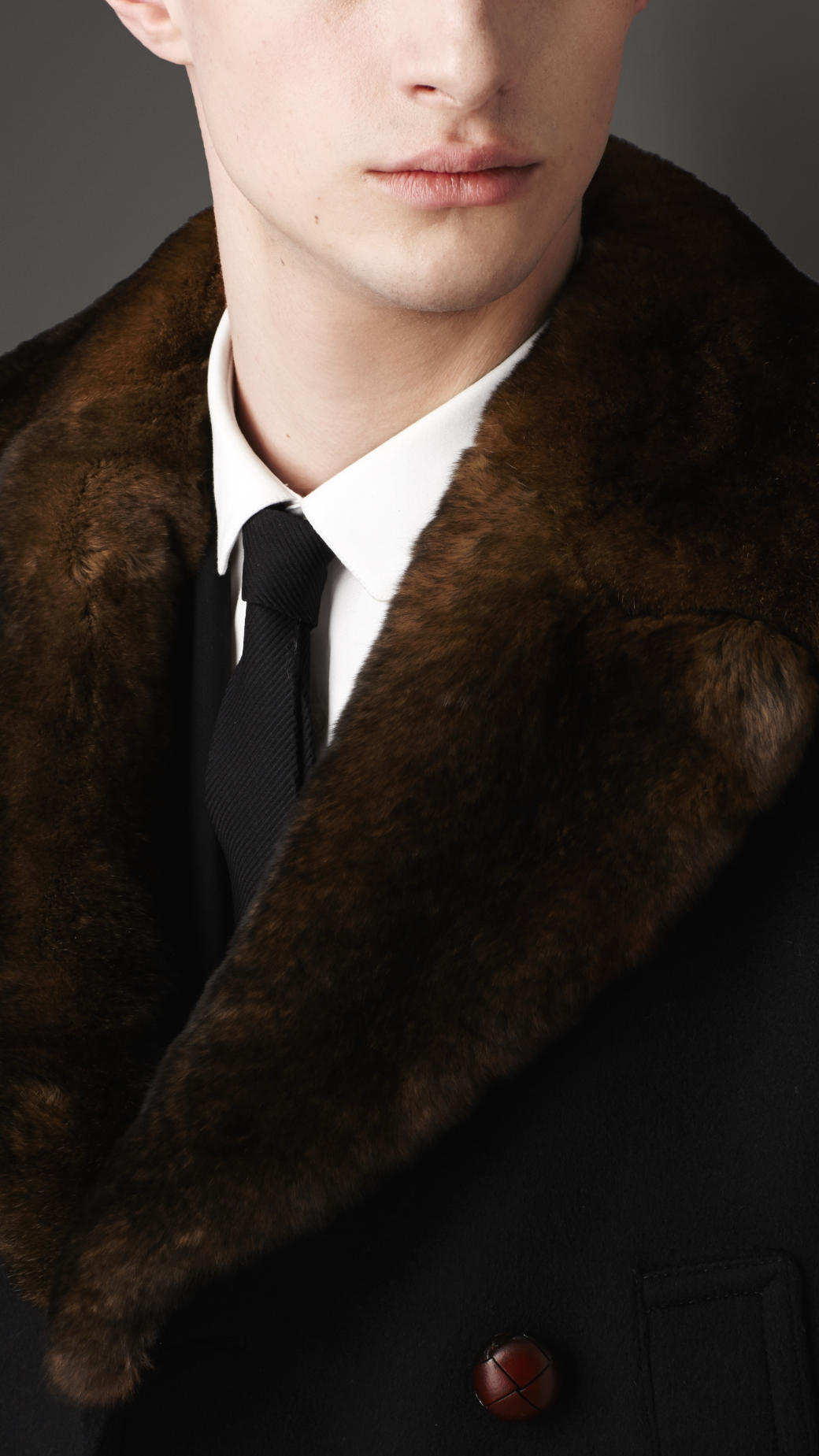 Burberry Fur Collar Pea Coat in Black for Men | Lyst
