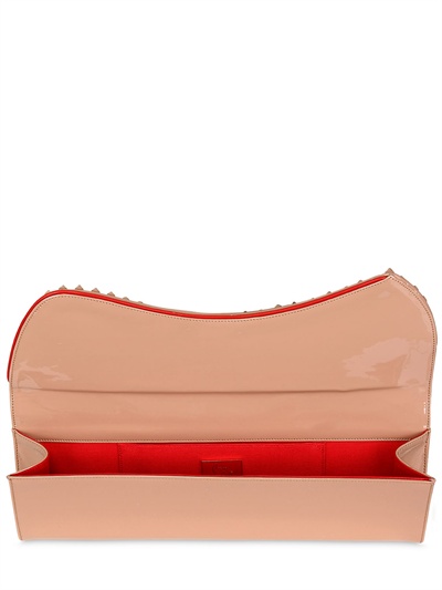 Christian Louboutin Pigalle Spiked Patent Clutch in Natural | Lyst
