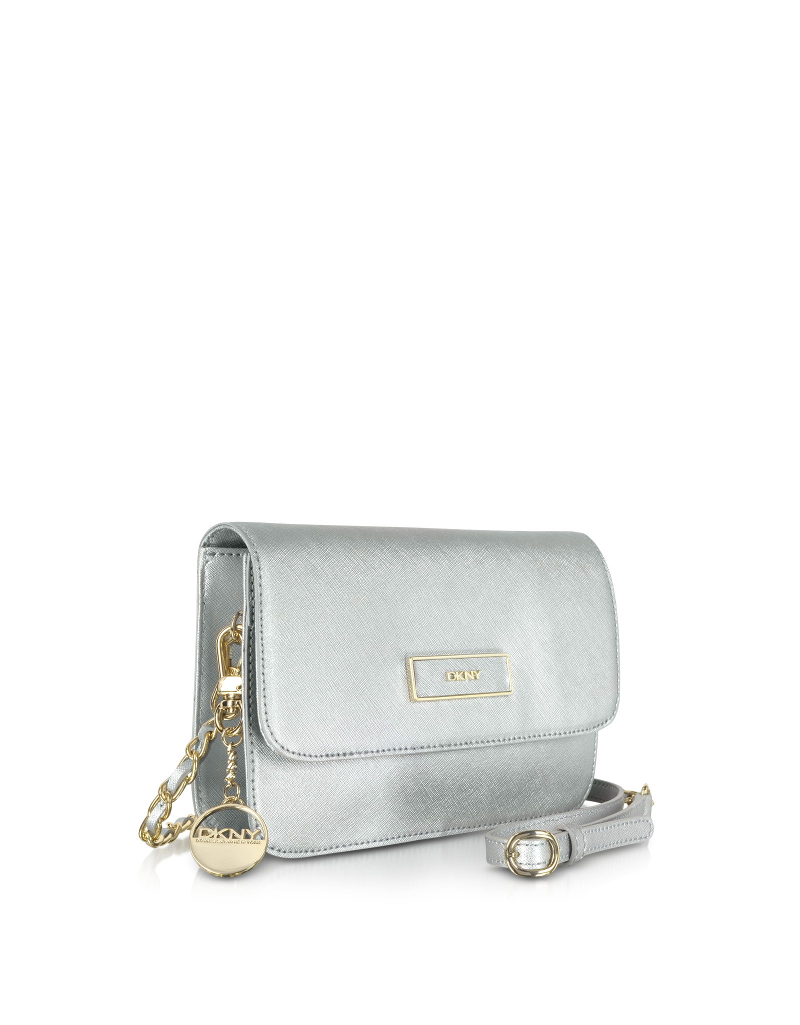 DKNY Silver Saffiano Leather Flap Crossbody Bag in Metallic Lyst