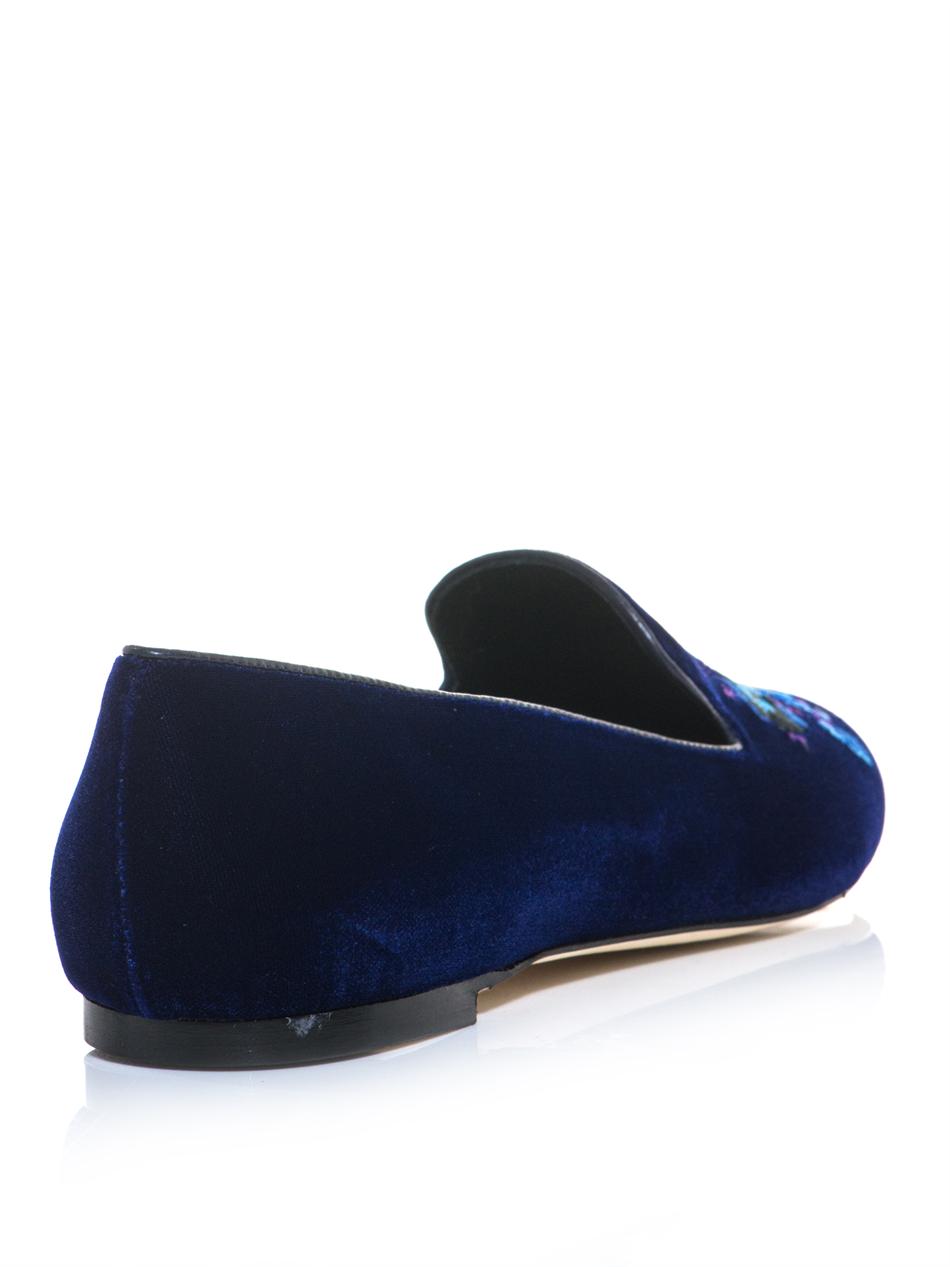 blue velvet loafers womens
