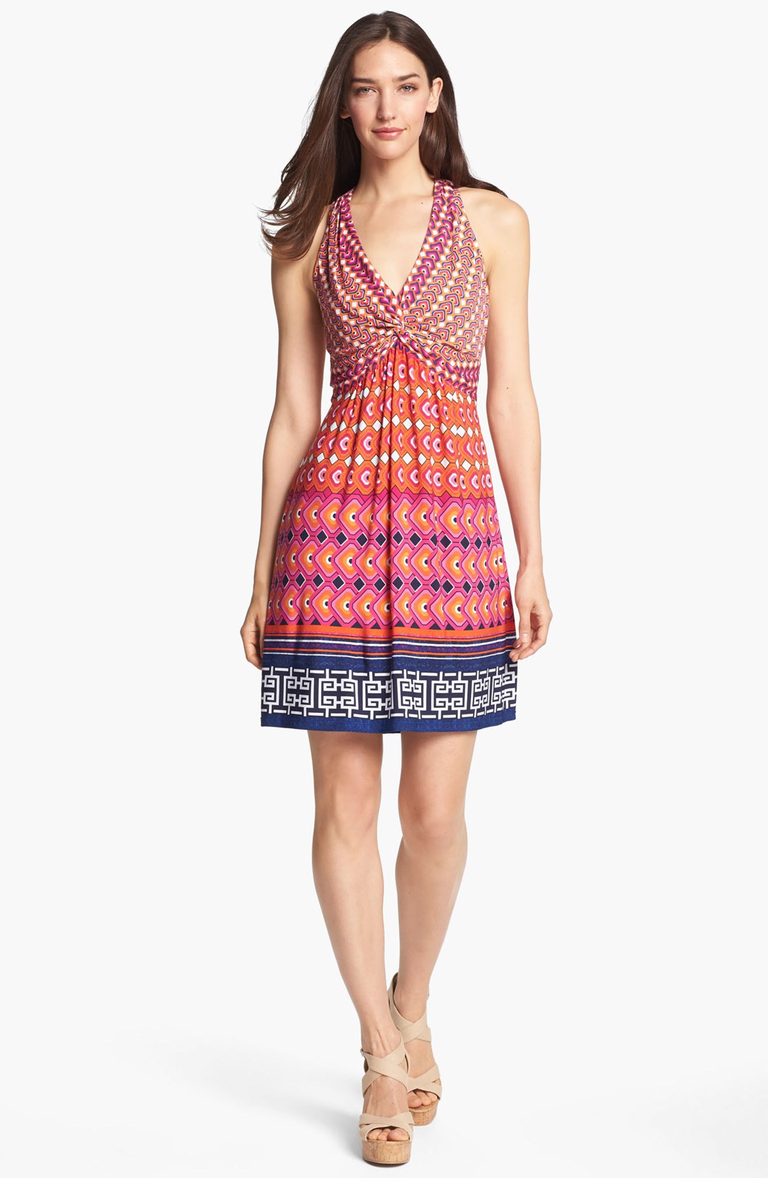 Laundry By Shelli Segal Front Knot Print Jersey Dress in Orange (pop