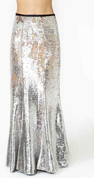 Nasty Gal Stardust Sequin Maxi Skirt in Silver | Lyst