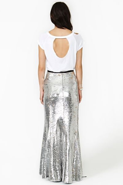 Nasty Gal Stardust Sequin Maxi Skirt in Silver | Lyst