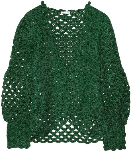 Oscar De La Renta Crochet/ Knit Silk Cardigan in Green | Lyst