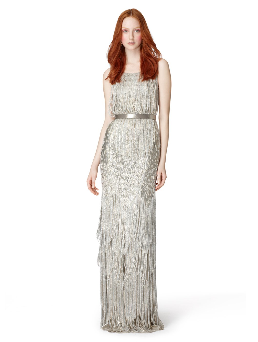 silver fringe gown