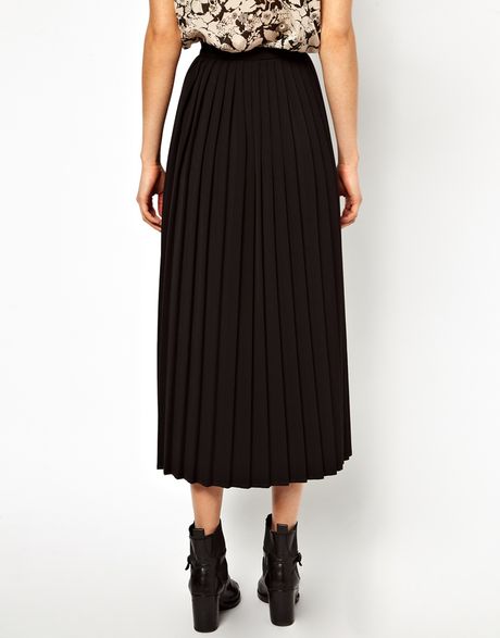 Asos Pleated Midi Skirt in Black | Lyst