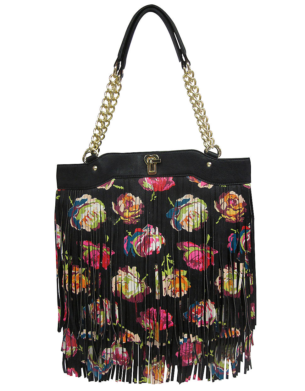 Betsey Johnson Fringy Floral Tote Bag in Black - Lyst