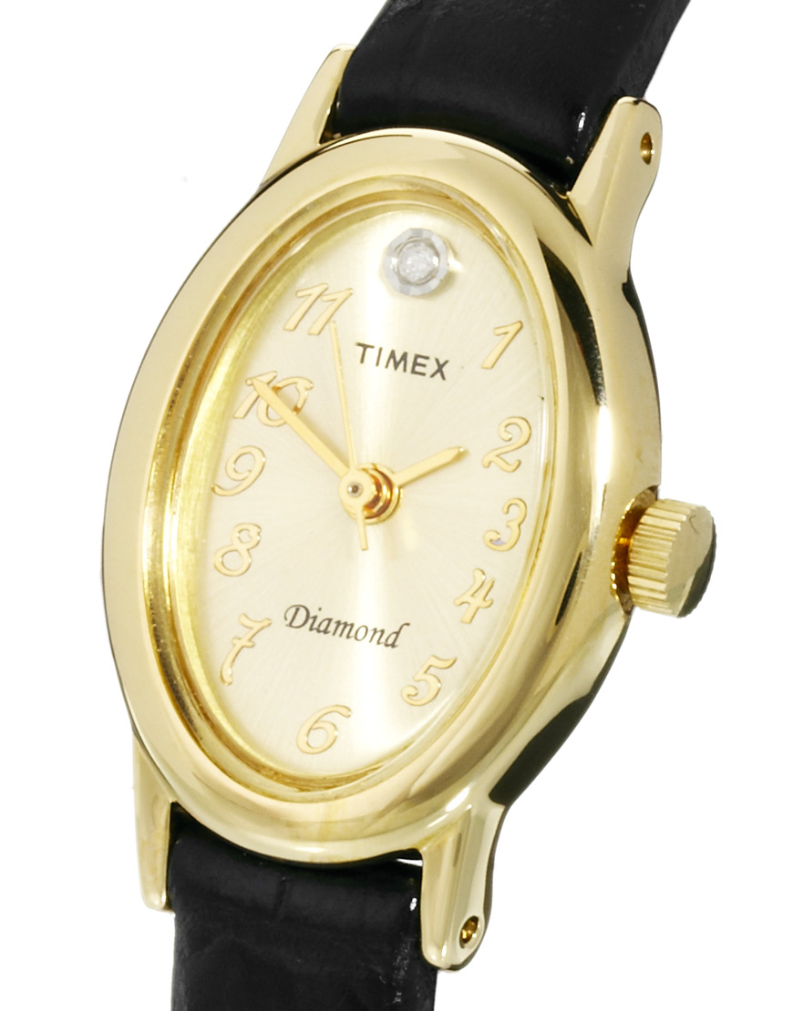 Timex Ladies Gold Oval Face Watch in Black | Lyst