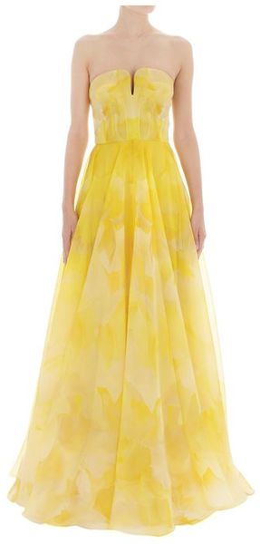 Alexander Mcqueen Poppy Print Organza Bustier Dress in Yellow | Lyst