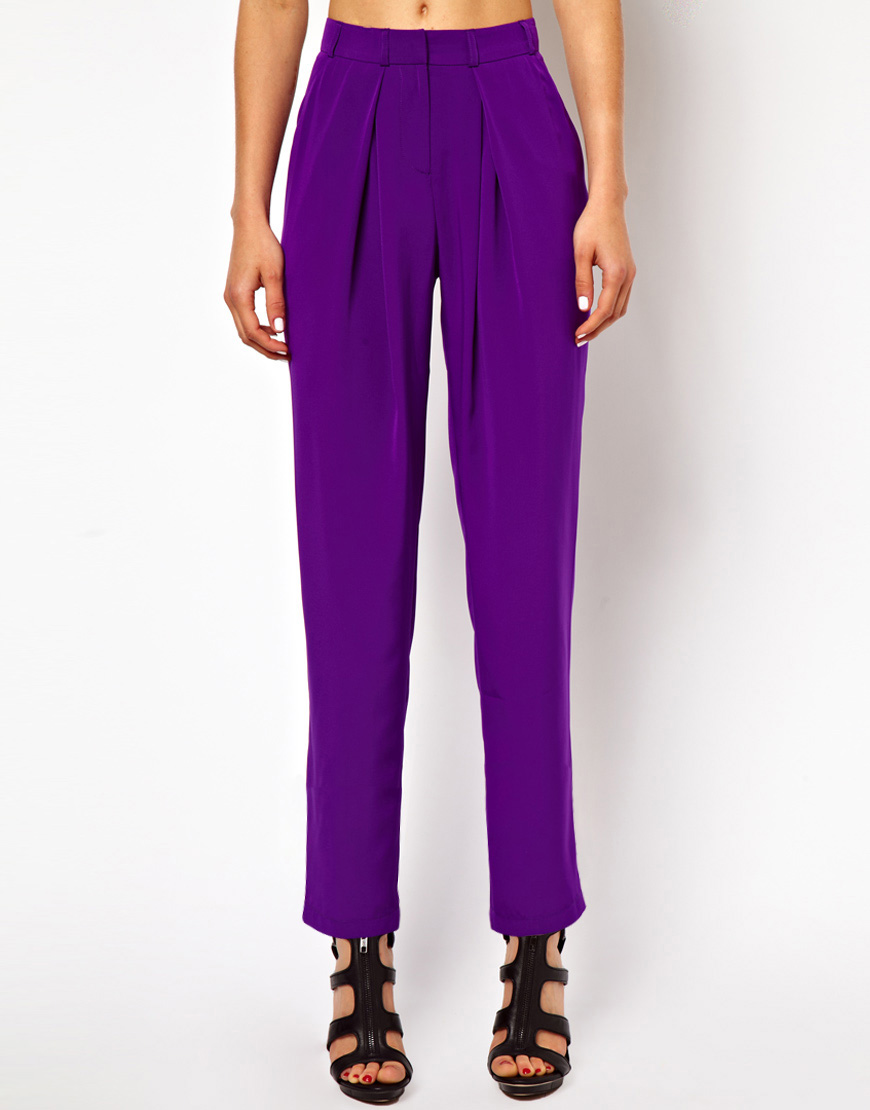 ASOS Peg Trousers with Soft Pleats in Purple - Lyst