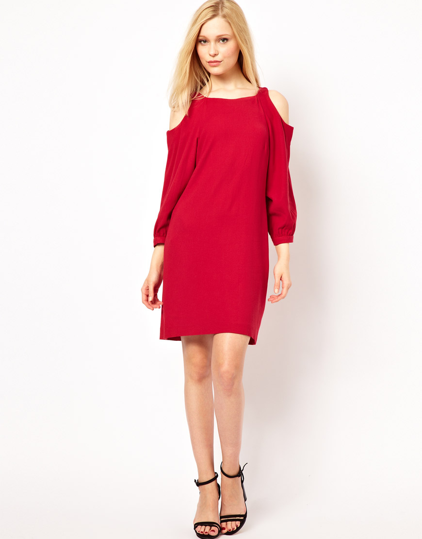 Lyst - French Connection Dress with Cold Shoulder in Red
