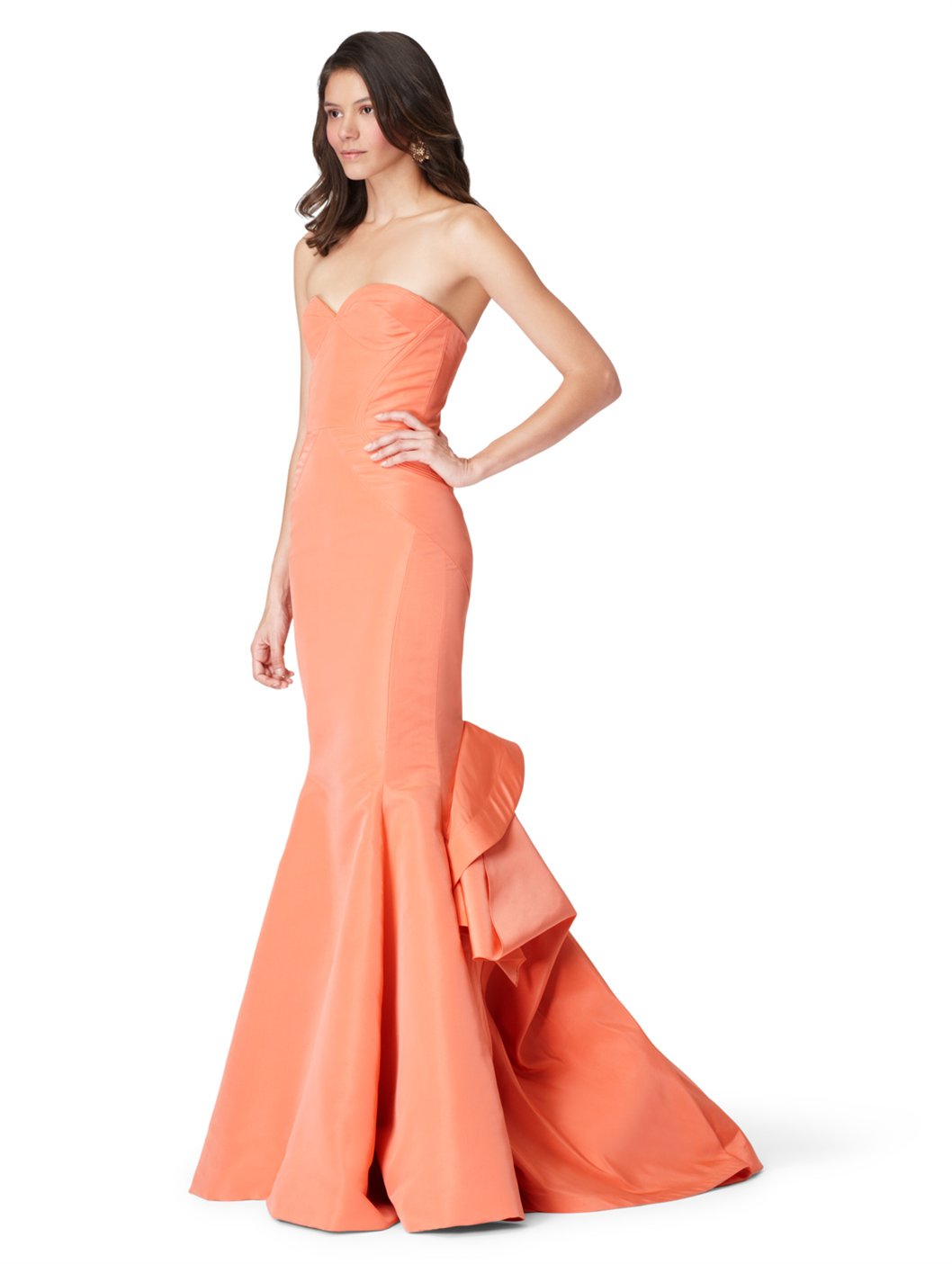 Oscar de la Renta Sweetheart Slim Fishtail Gown in Orange - Lyst