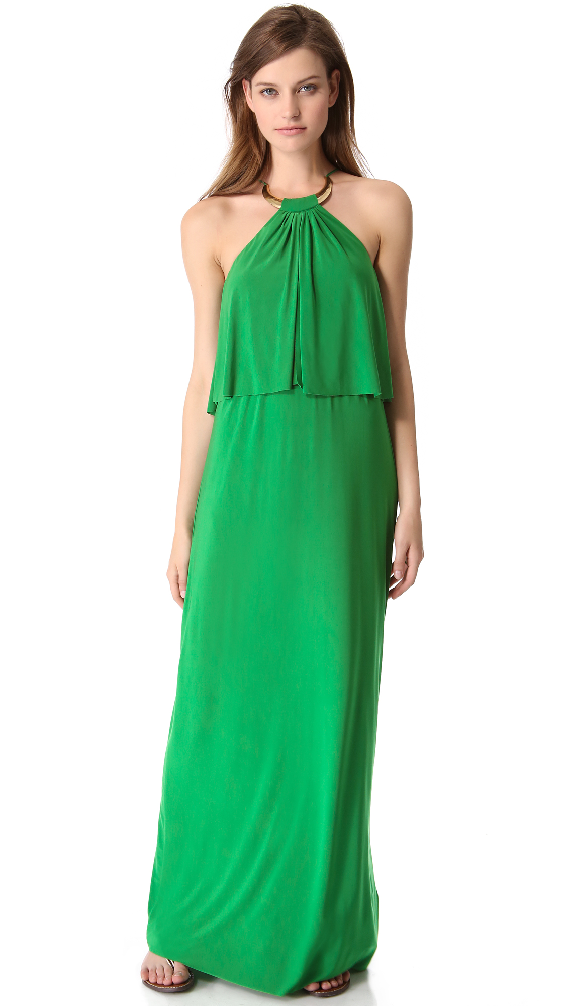 green halter maxi dress