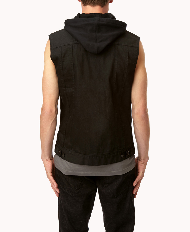 Forever 21 Hooded Denim Vest in Black 