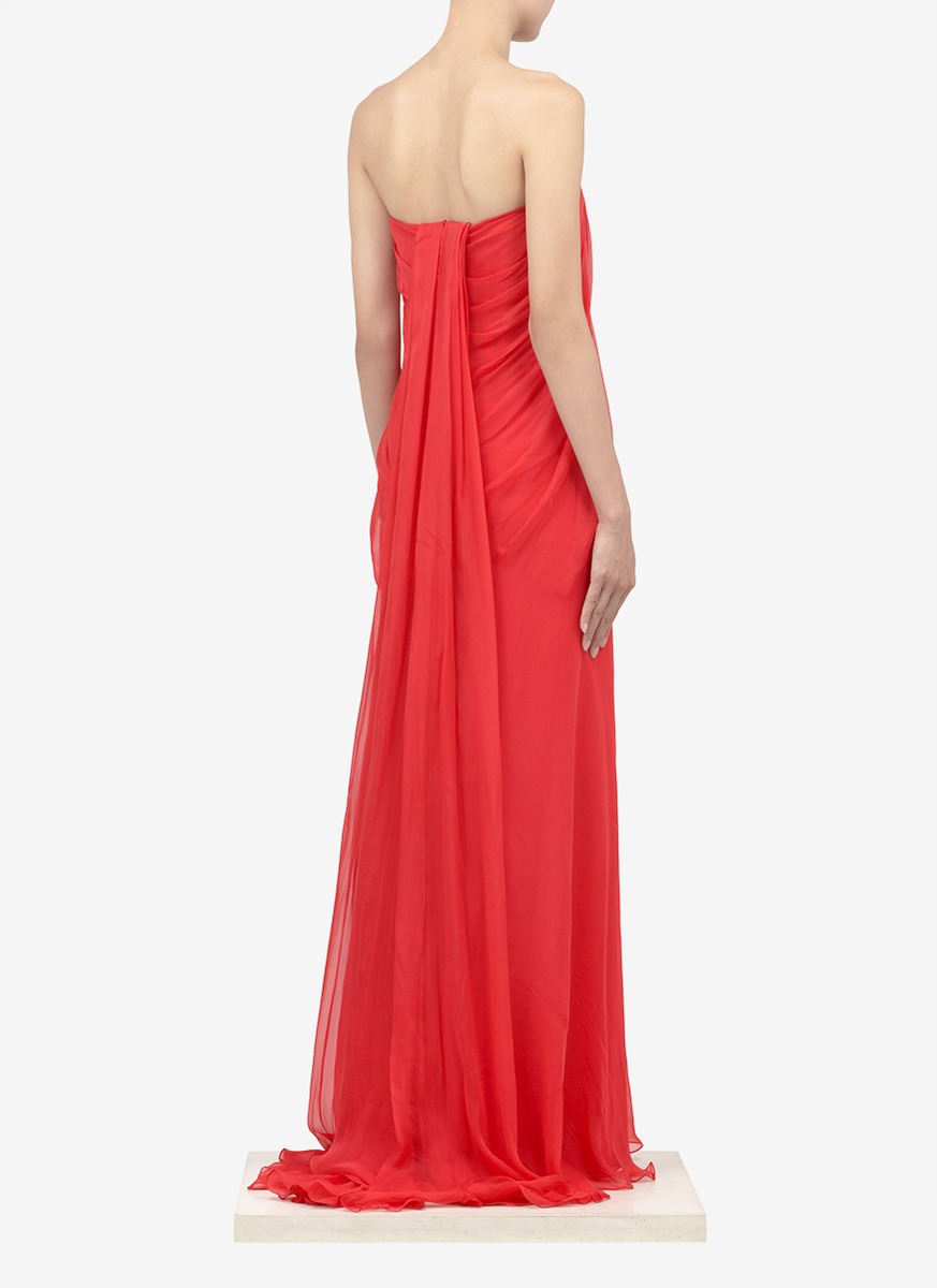 Alexander McQueen Silk-chiffon Bustier Dress in Red - Lyst