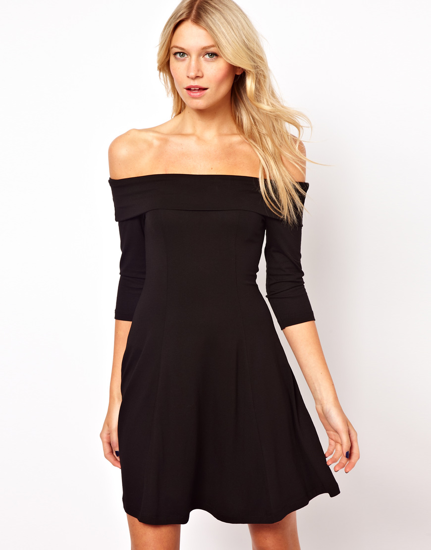 off the shoulder skater dress long sleeve